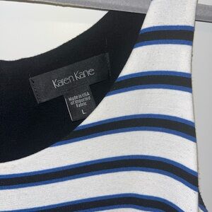 Karen Kane Black and Blue Striped Dress.